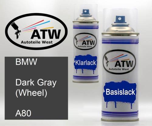 BMW, Dark Gray (Wheel), A80: 400ml Sprühdose + 400ml Klarlack - Set, von ATW Autoteile West.